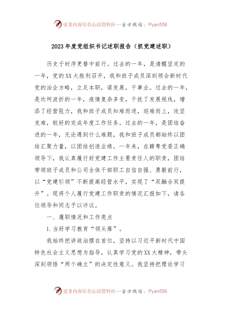 2023年度党组织书记述职报告（抓党建述职）.docx_第1页