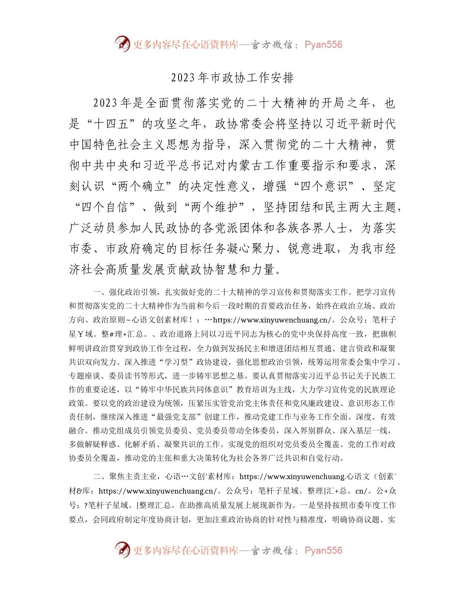2023年市政协工作安排（计划要点）.docx_第1页