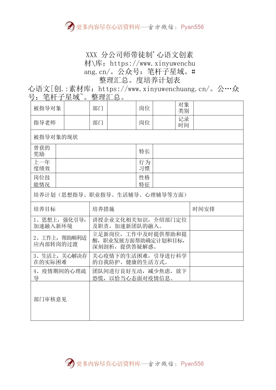 XXX分公司师带徒制度培养计划表.docx_第1页
