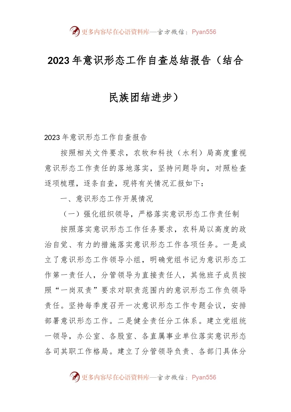 2023年意识形态工作自查总结报告（结合民族团结进步）.docx_第1页