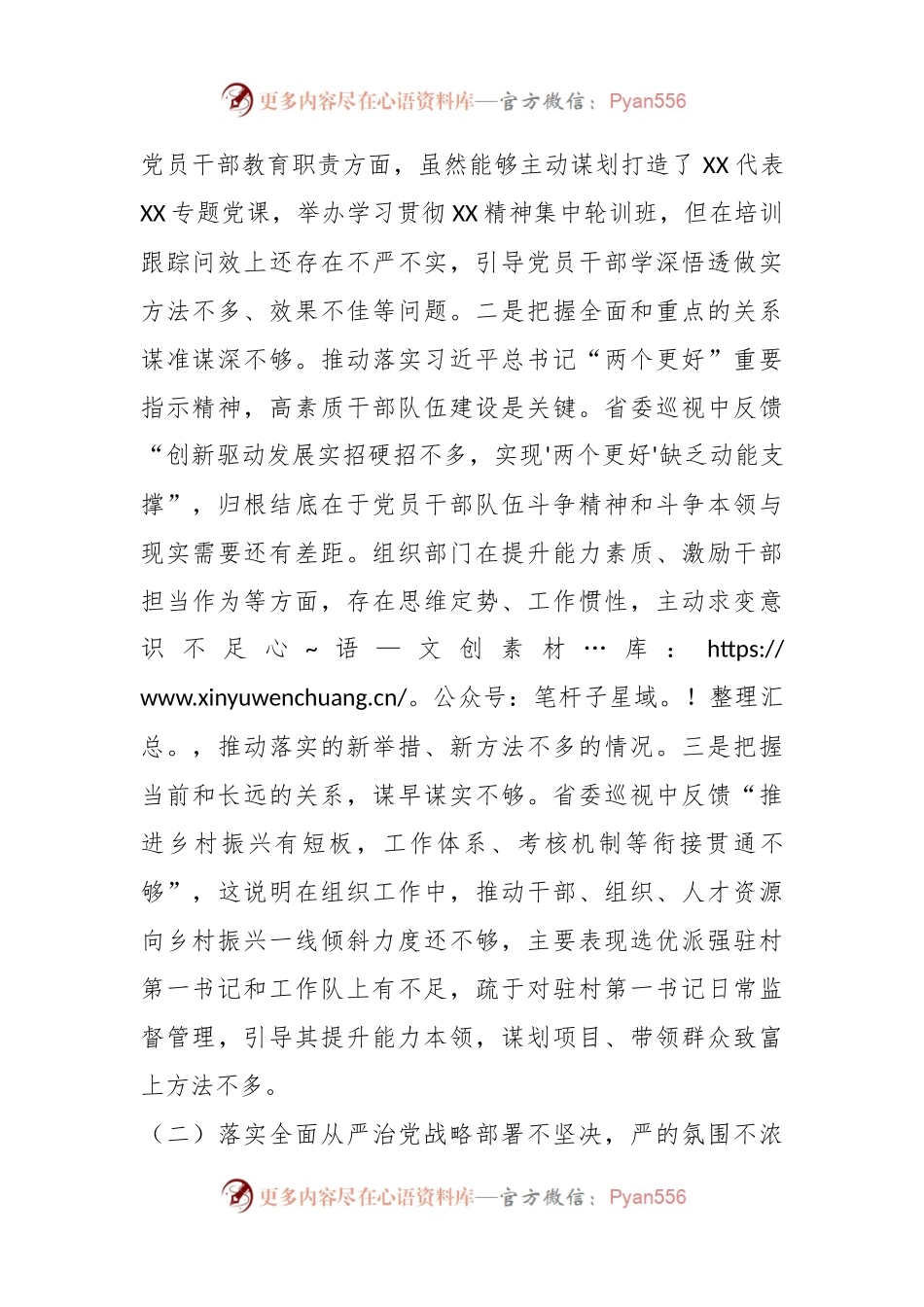 2023年某区委常委、组织部长巡视整改专题民主生活会发言提纲.docx_第2页