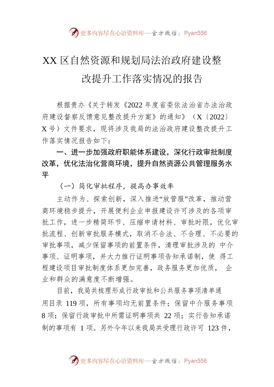 XX区自然资源和规划局法治政府建设整改提升工作落实情况的报告.docx_第1页