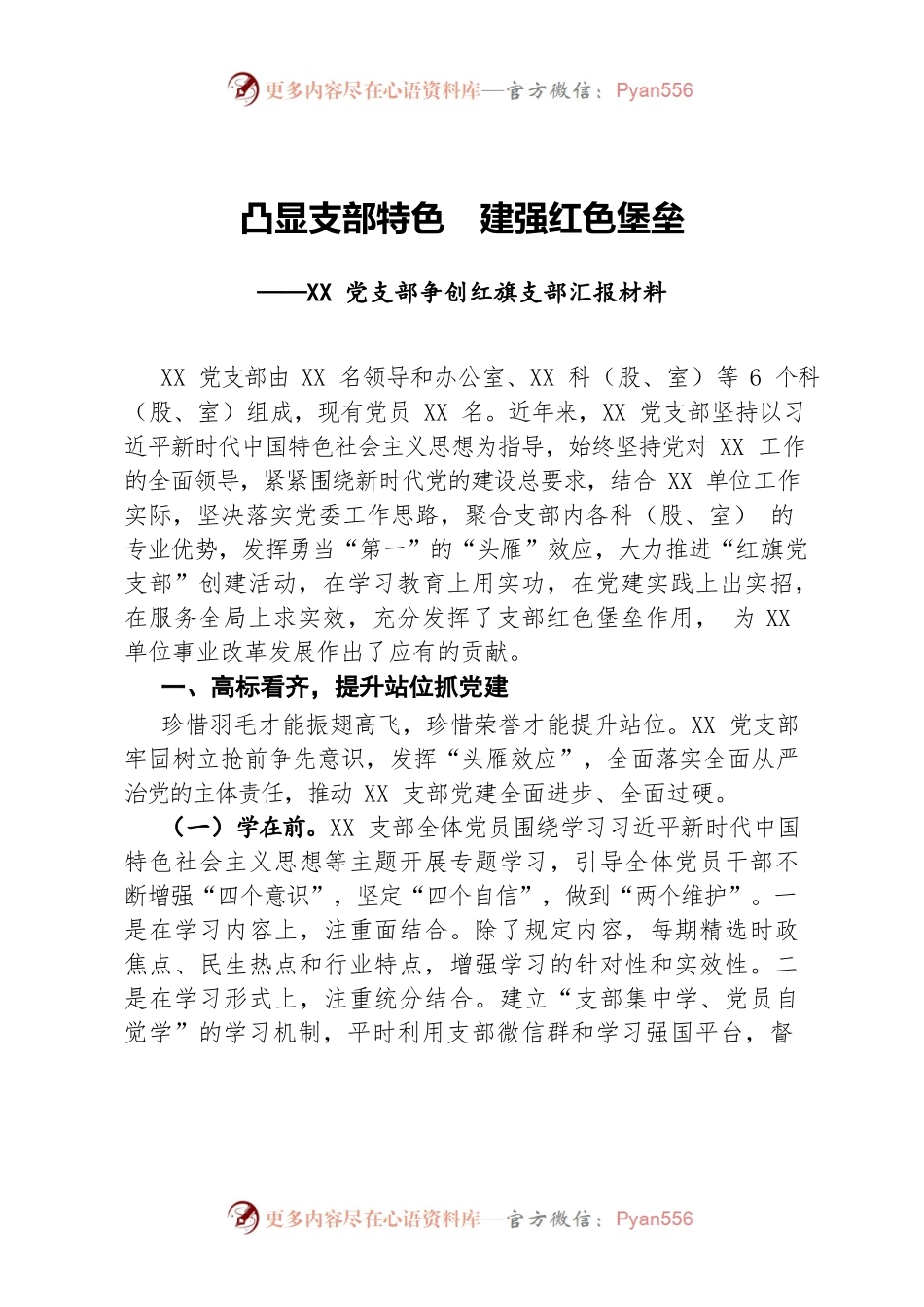 XX党支部争创红旗支部汇报材料.docx_第1页