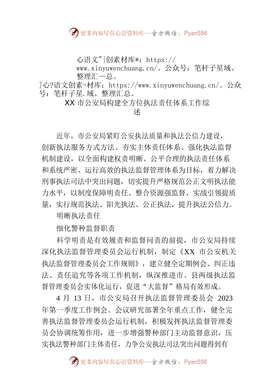 XX市公安局构建全方位执法责任体系工作综述.docx_第1页