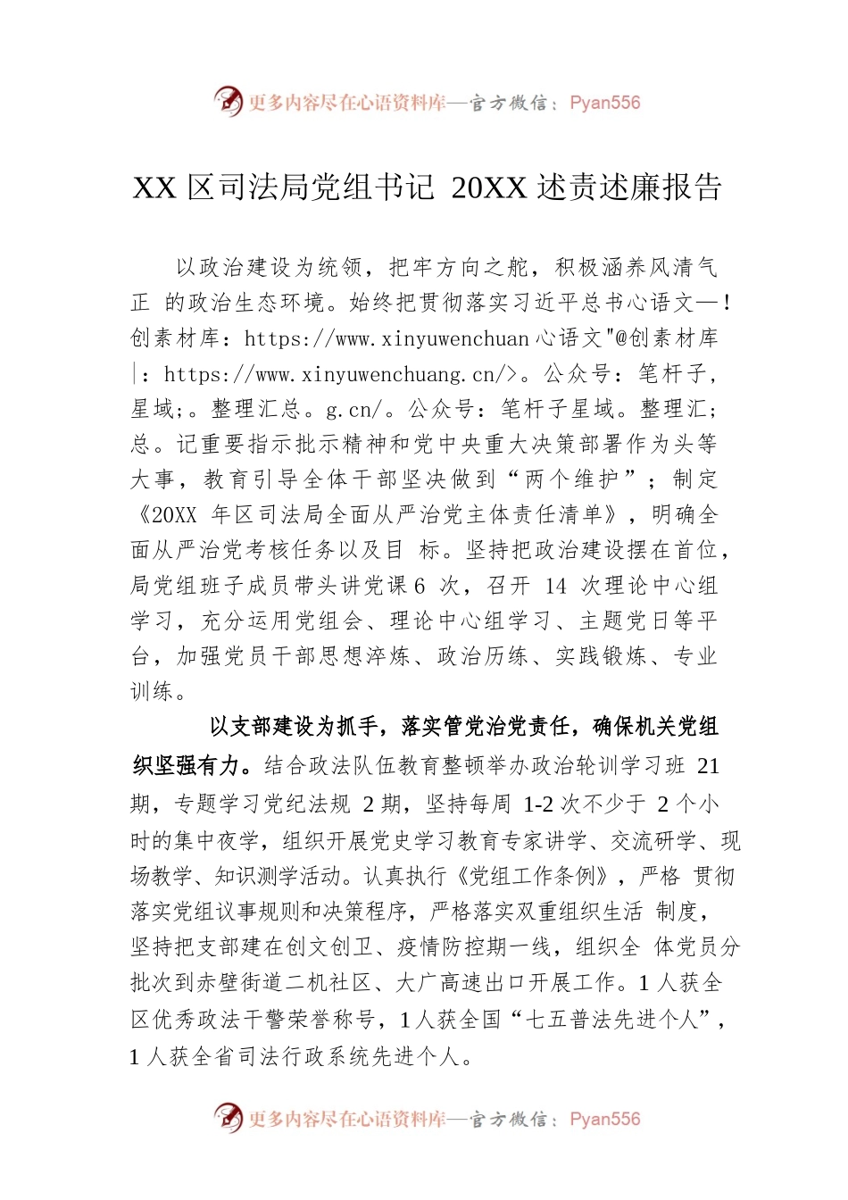 XX区司法局党组书记20XX述责述廉报告（20220223）.docx_第1页