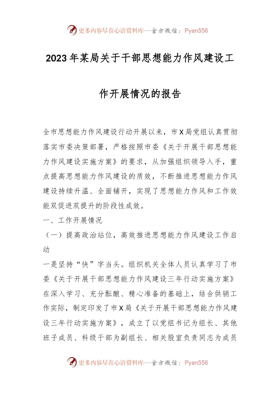 2023年某局关于干部思想能力作风建设工作开展情况的报告.docx_第1页