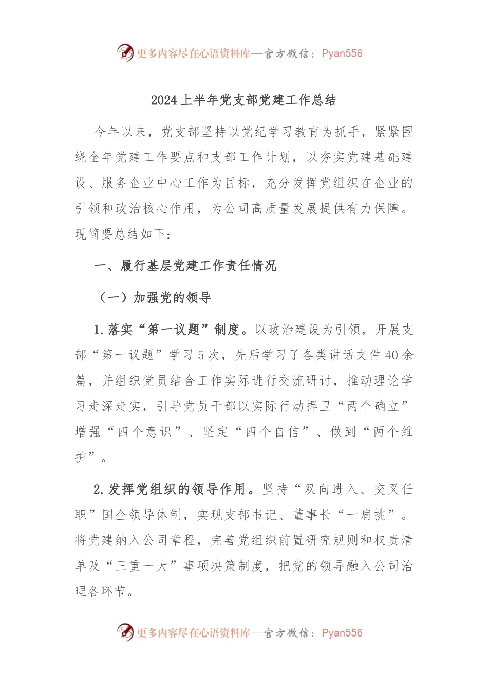 2024上半年党支部党建工作总结.docx_第1页