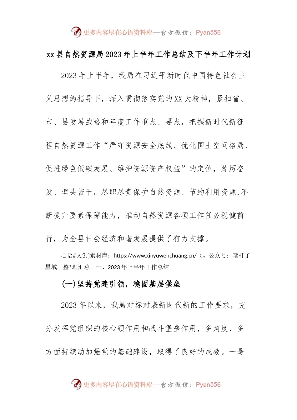 xx县自然资源局2023年上半年工作总结及下半年工作计划.docx_第1页