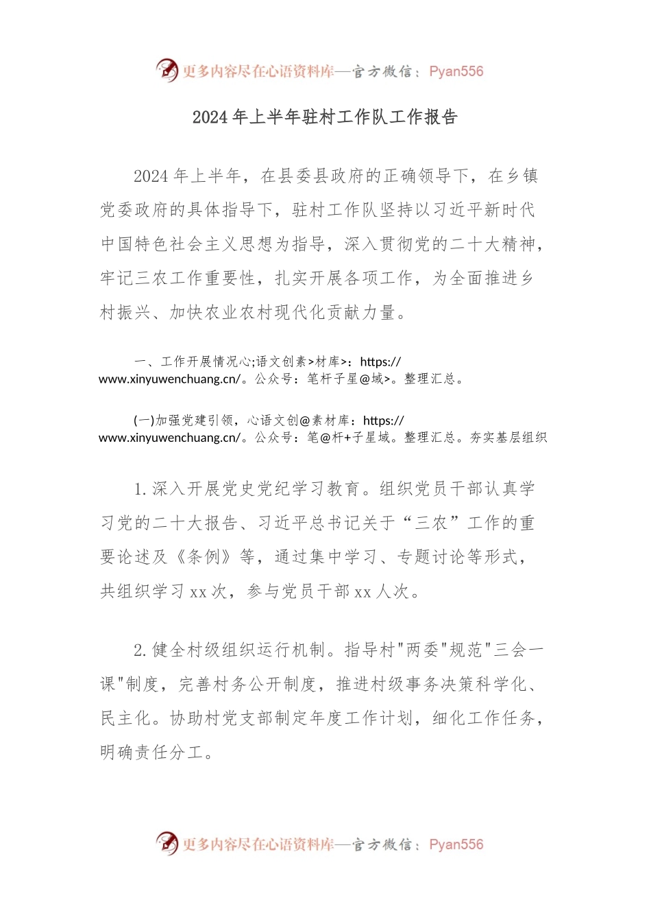 2024年上半年驻村工作队工作报告.docx_第1页