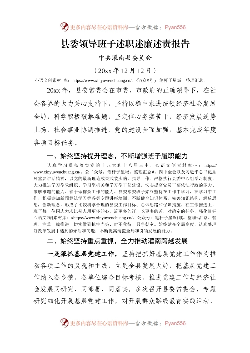 20XX年班子述职述廉述责报告.docx_第1页