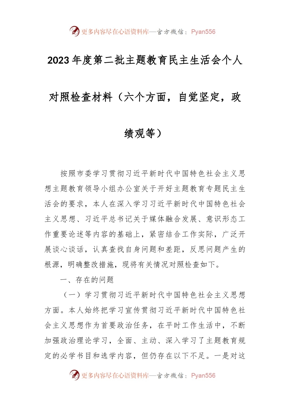2023年度第二批主题教育民主生活会个人对照检查材料（六个方面，自觉坚定，政绩观等）.docx_第1页