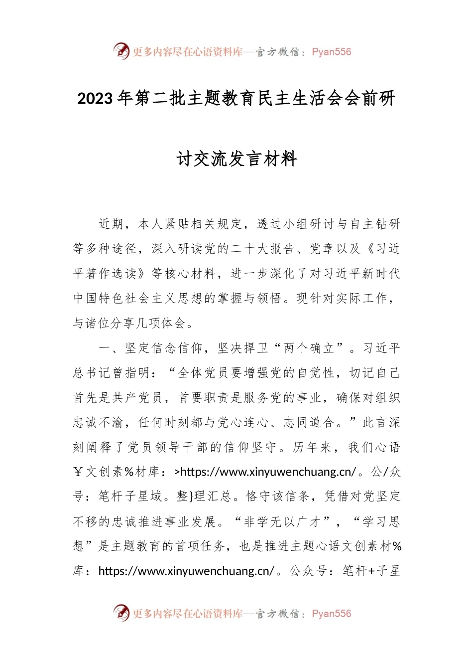 2023年第二批主题教育民主生活会会前研讨交流发言稿材料.docx_第1页