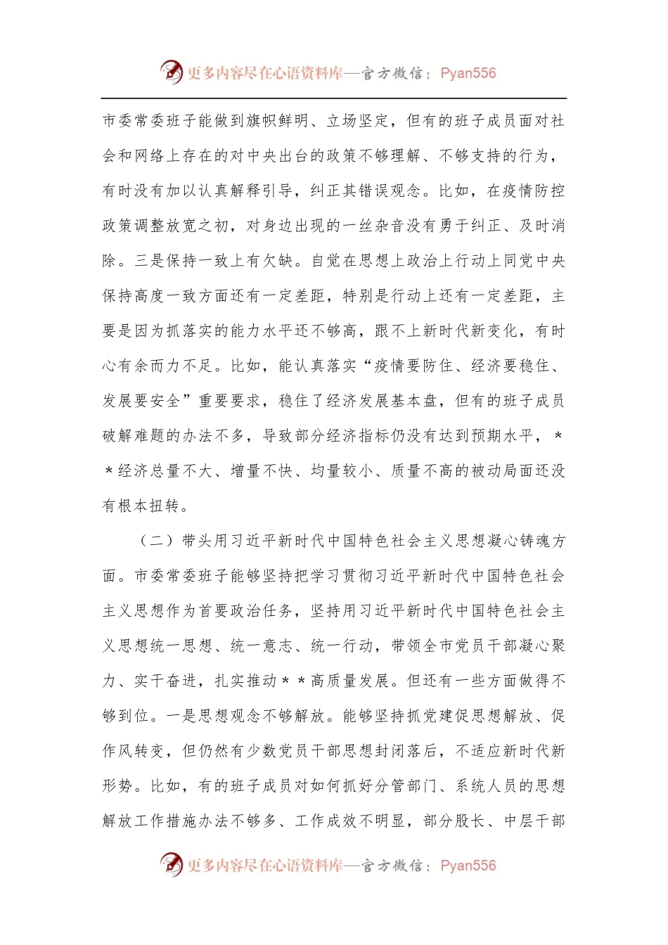2023年市委常委班子六个带头民主生活会对照检查材料.docx_第2页