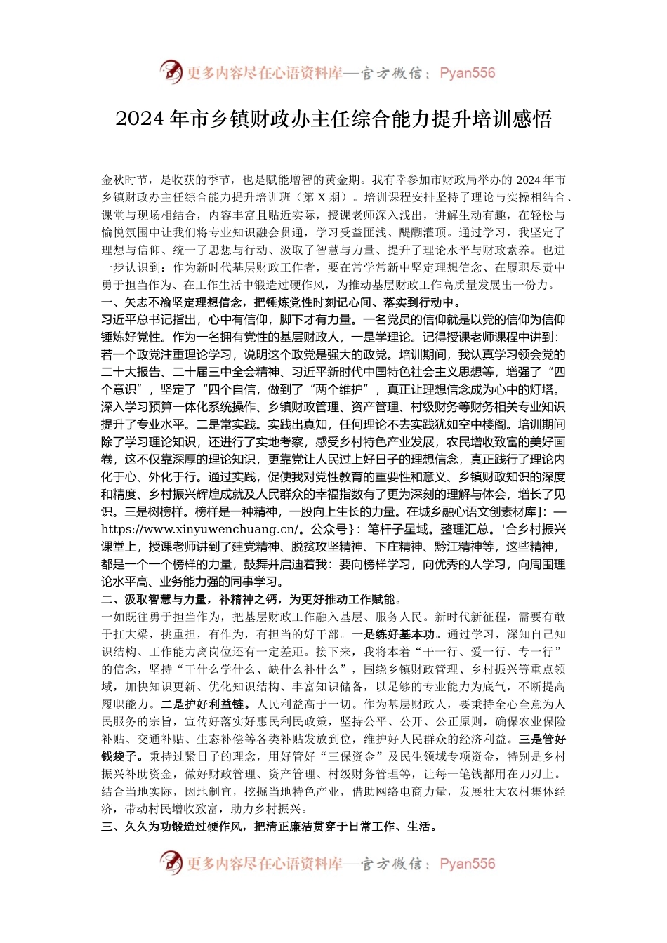2024年市乡镇财政办主任综合能力提升培训感悟.docx_第1页