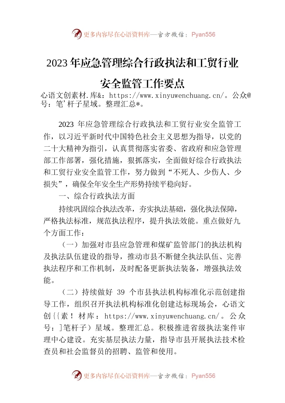 2023年应急管理综合行政执法和工贸行业安全监管工作要点.docx_第1页