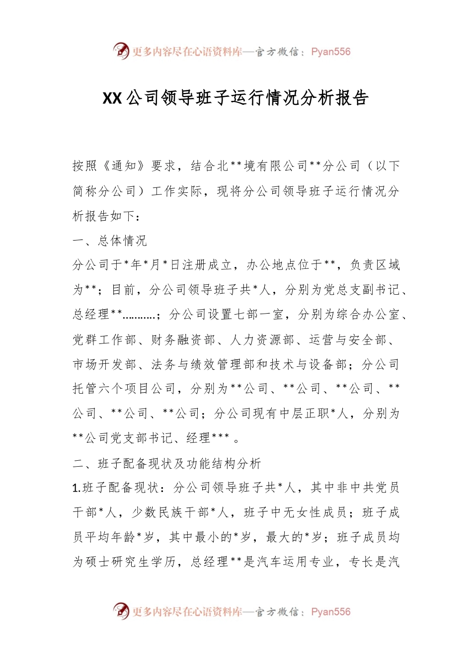XX公司领导班子运行情况分析报告.docx_第1页