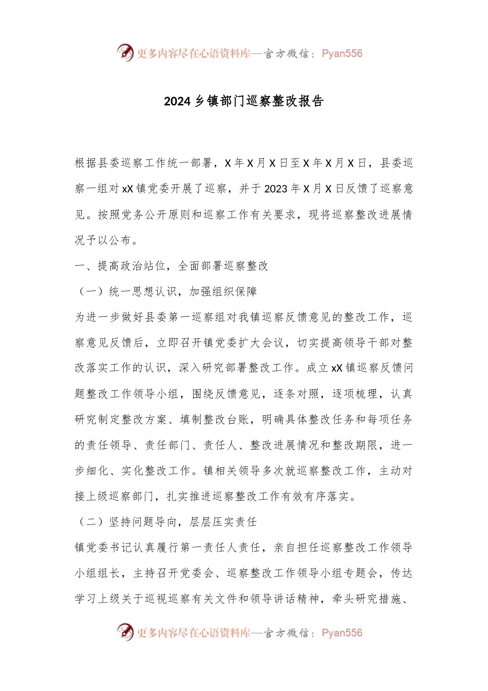 2024乡镇部门巡察整改报告.docx_第1页