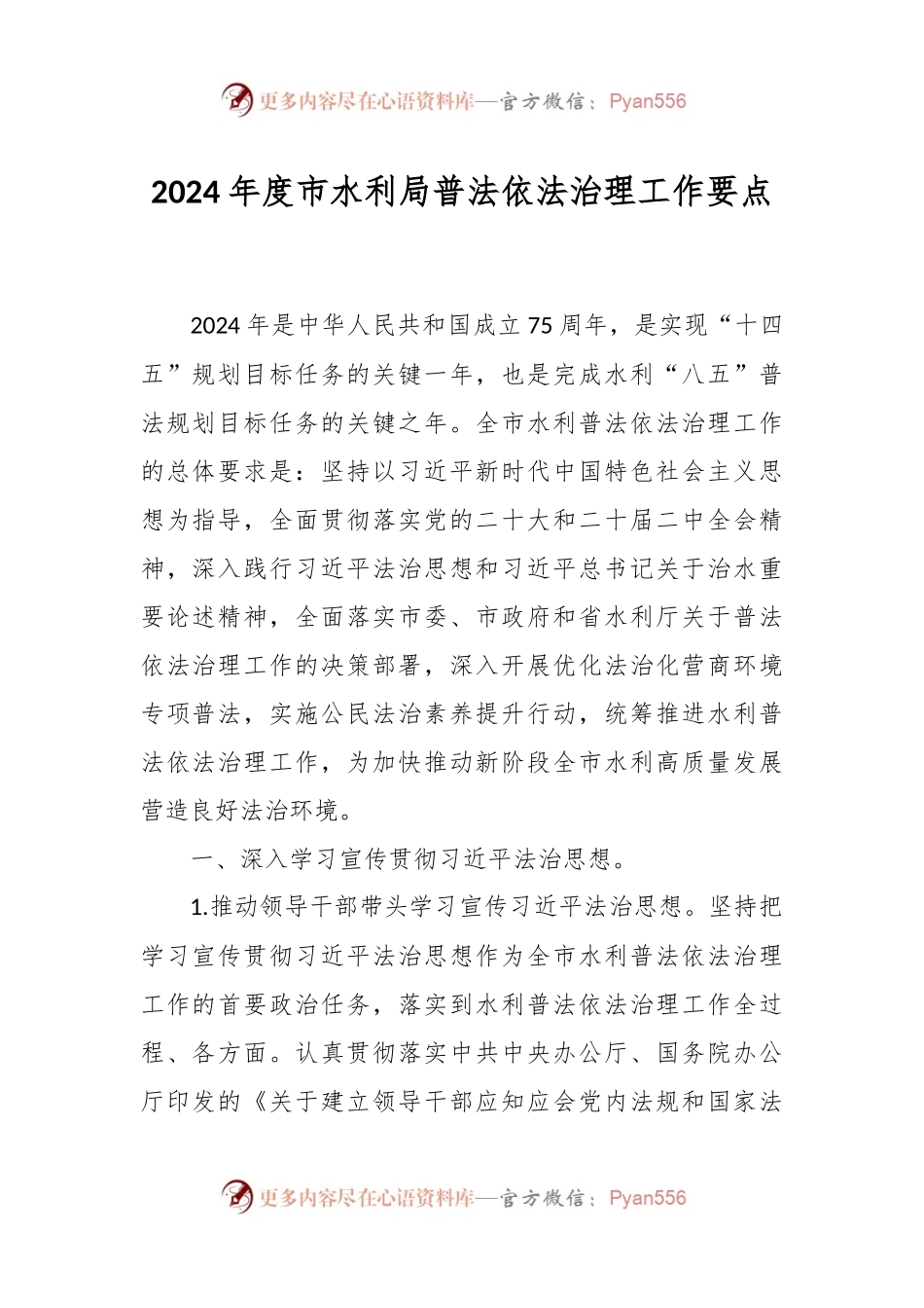 2024年度市水利局普法依法治理工作要点.docx_第1页