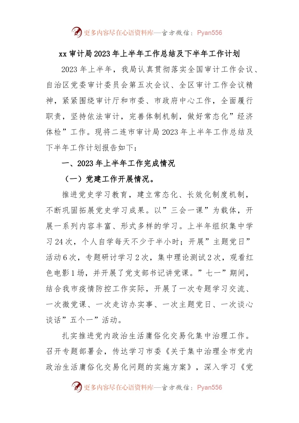 xx审计局2023年上半年工作总结及下半年工作计划.docx_第1页