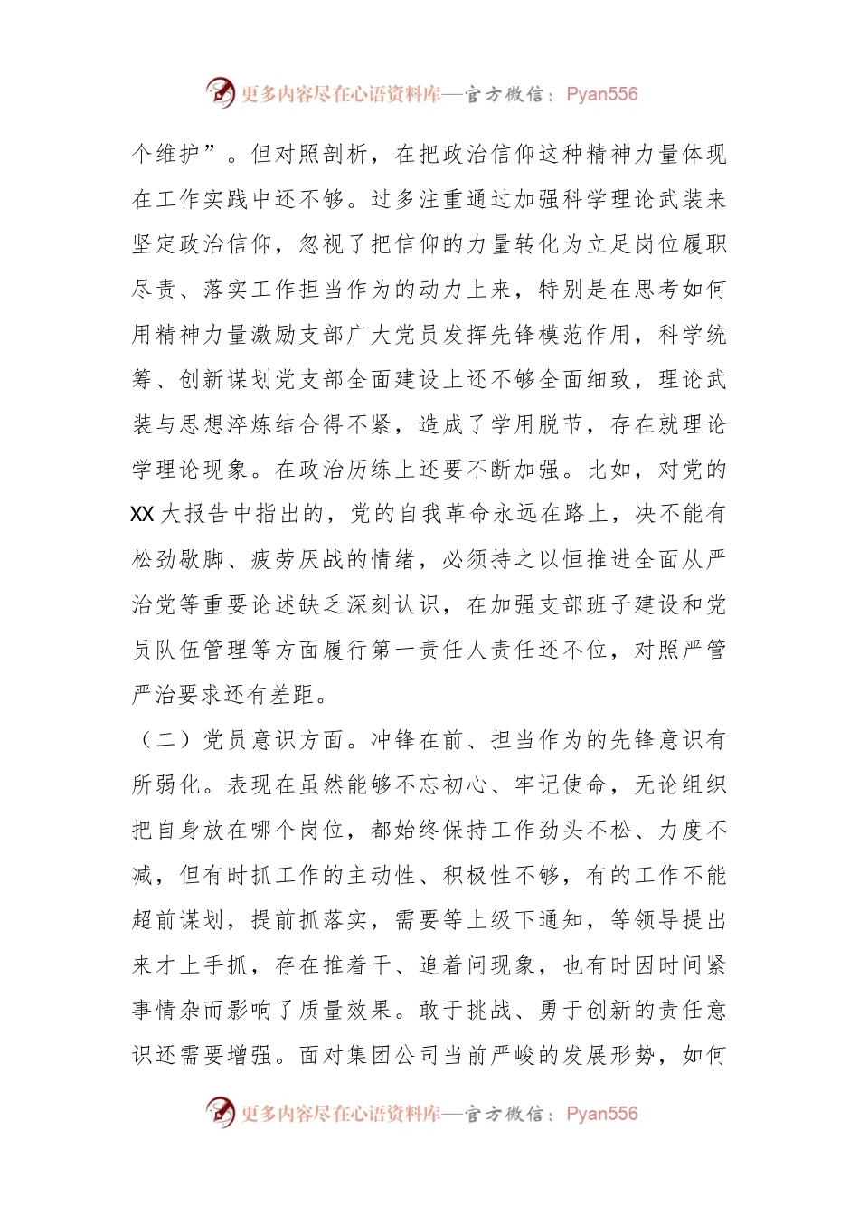 XX企业党支部书记在组织生活会对照剖析材料.docx_第2页