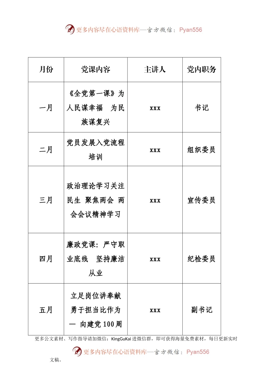 21年党支部党课学习计划表.docx_第1页