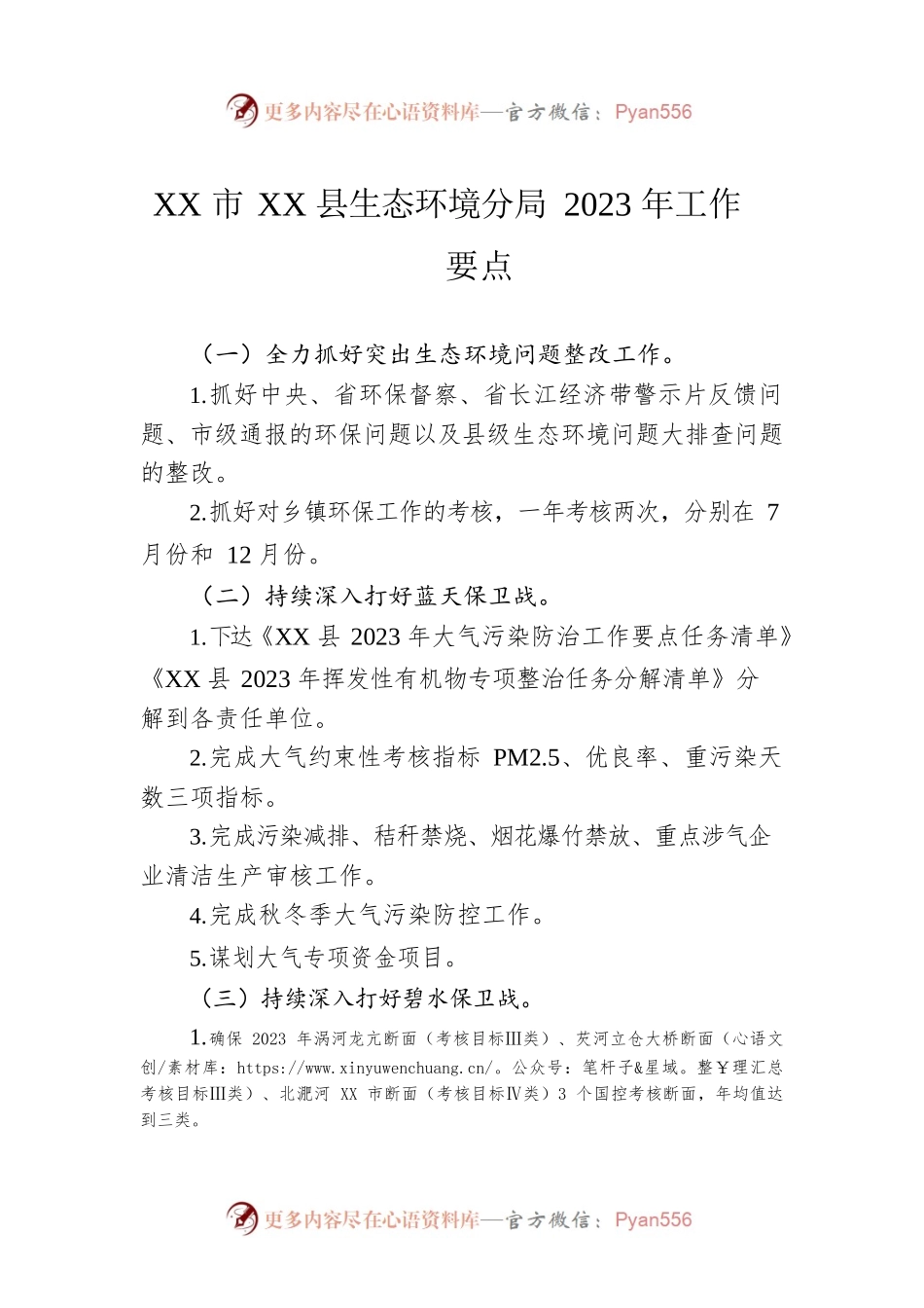 XX市XX县生态环境分局2023年工作要点.docx_第1页
