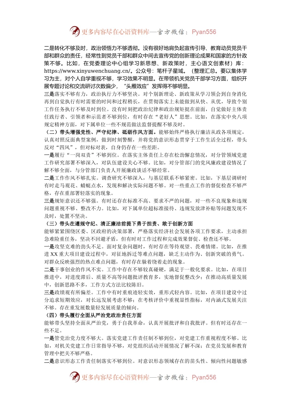 2024年民主生活会个人对照检查发言材料（四个带头）.docx_第2页