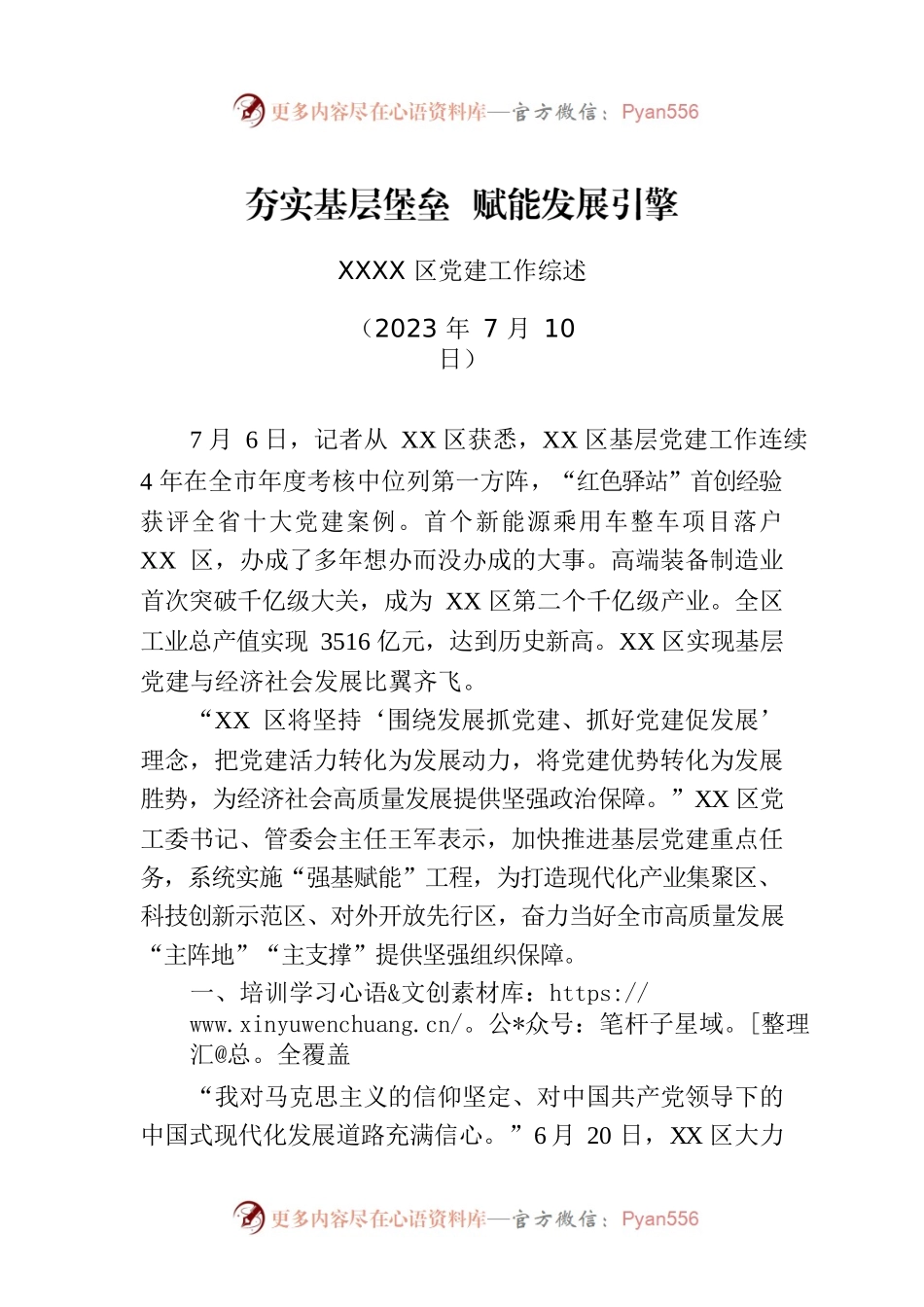 XXXX区党建工作综述.docx_第1页