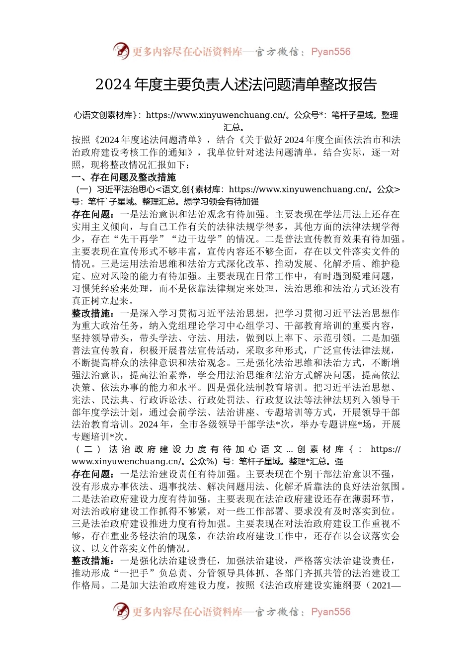 2024年度主要负责人述法问题清单整改报告.docx_第1页