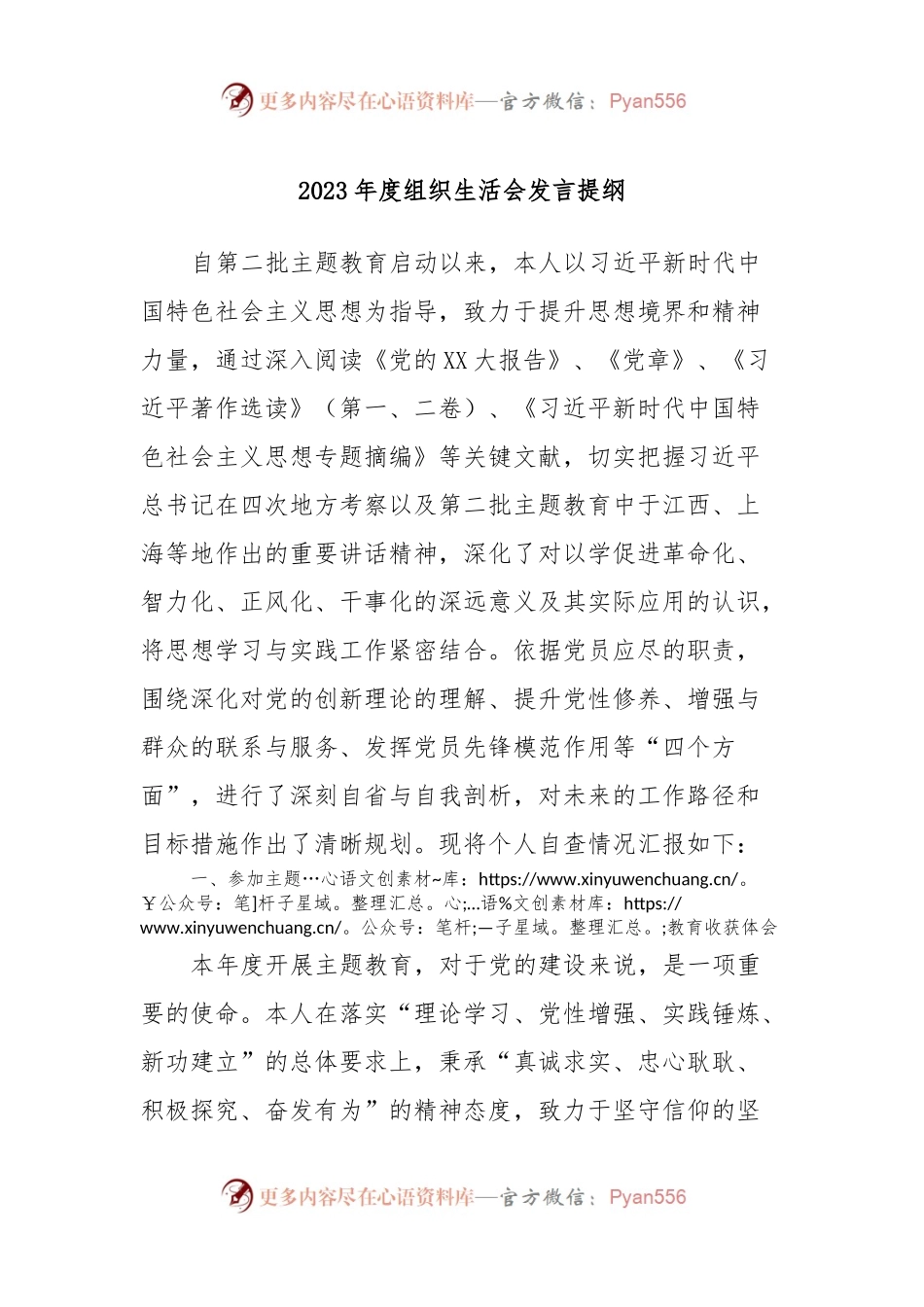 2023年度组织生活会发言稿提纲 (5).docx_第1页