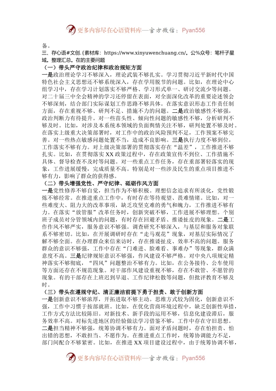 2024年度县直部门领导班子民主生活会对照检查材料（四个带头）.docx_第2页