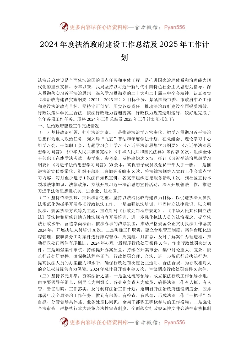 2024年度法治政府建设工作总结及2025年工作计划.docx_第1页