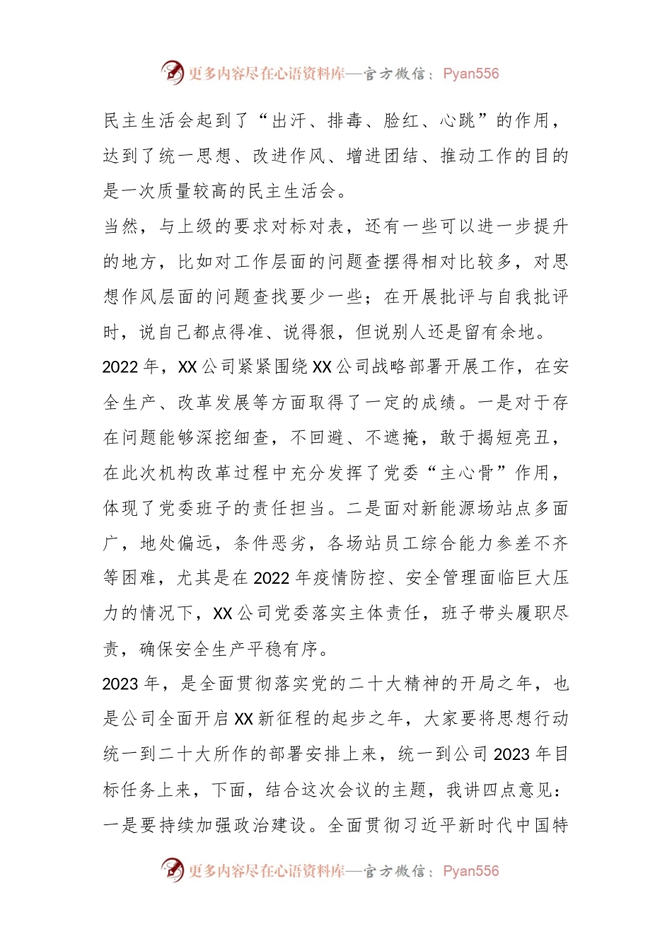 XX公司党员领导干部在本年度民主生活会上的讲话.docx_第2页