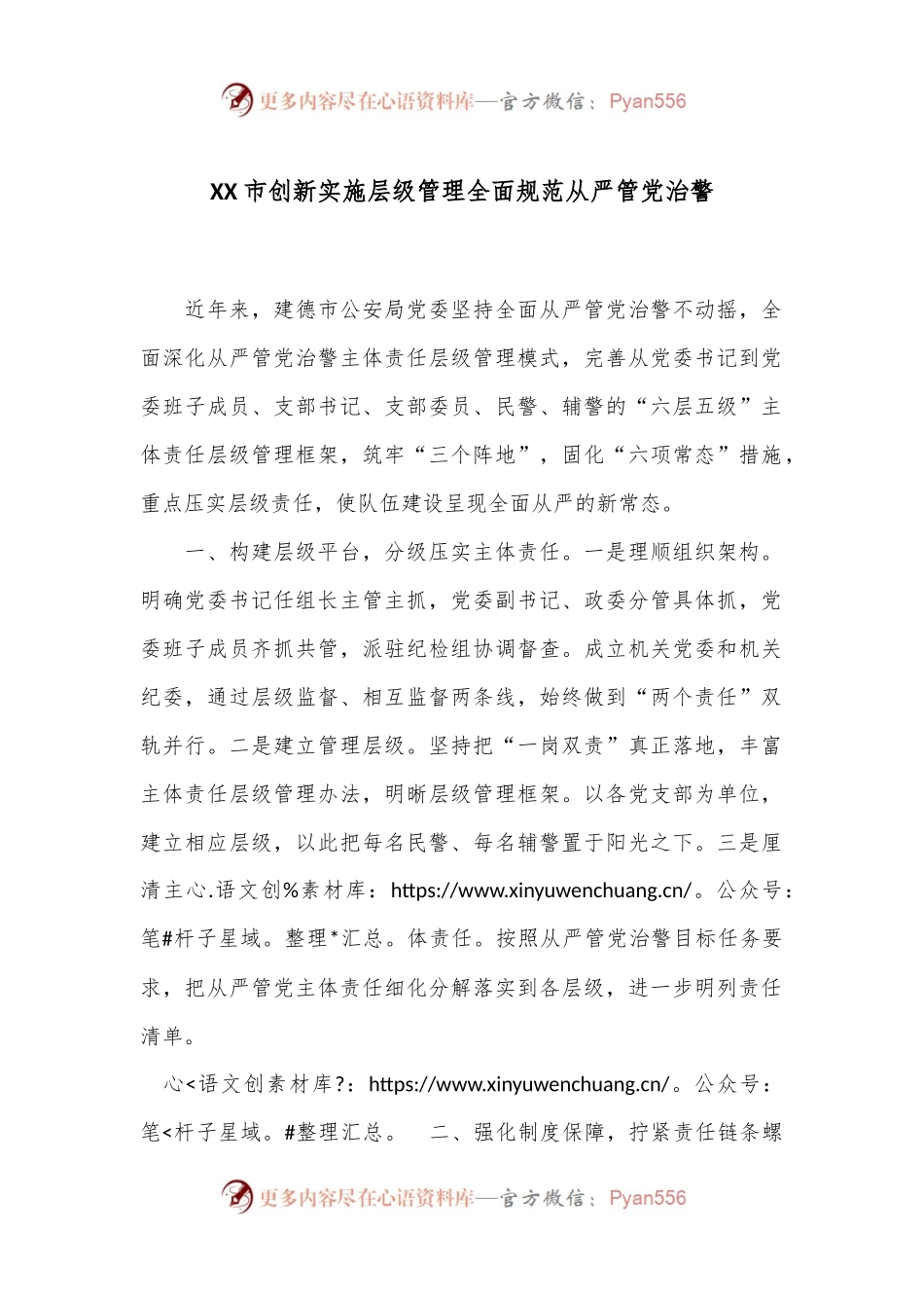 XX市创新实施层级管理全面规范从严管党治警.docx_第1页