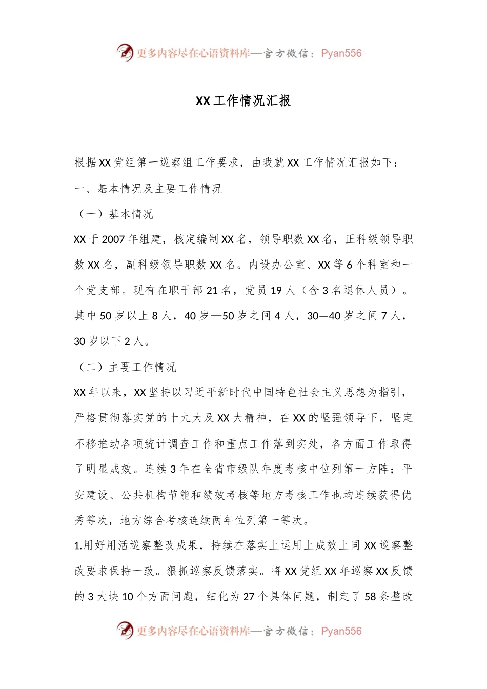 XX工作情况汇报.docx_第1页