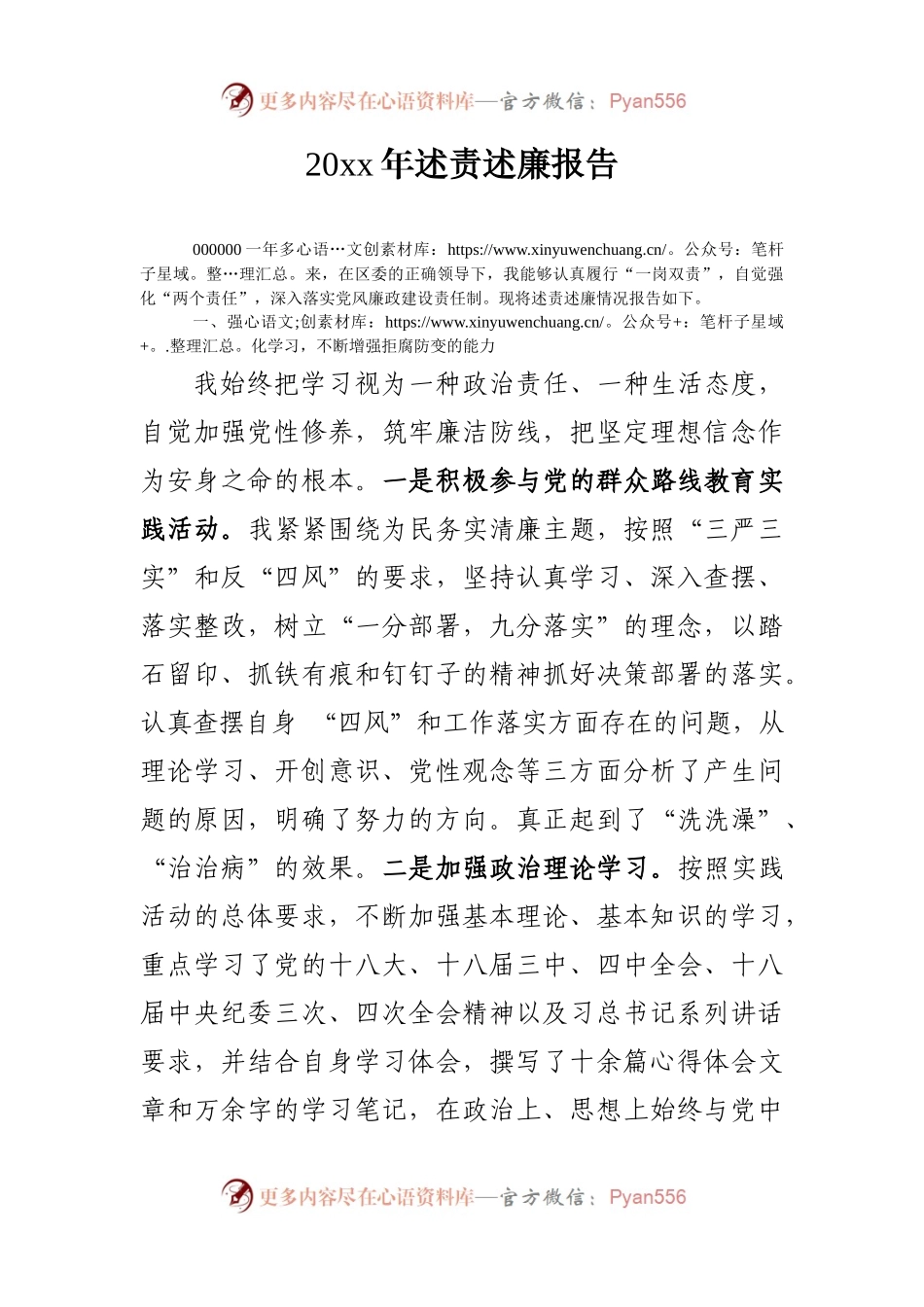 20XX年述责述廉报告.docx_第1页