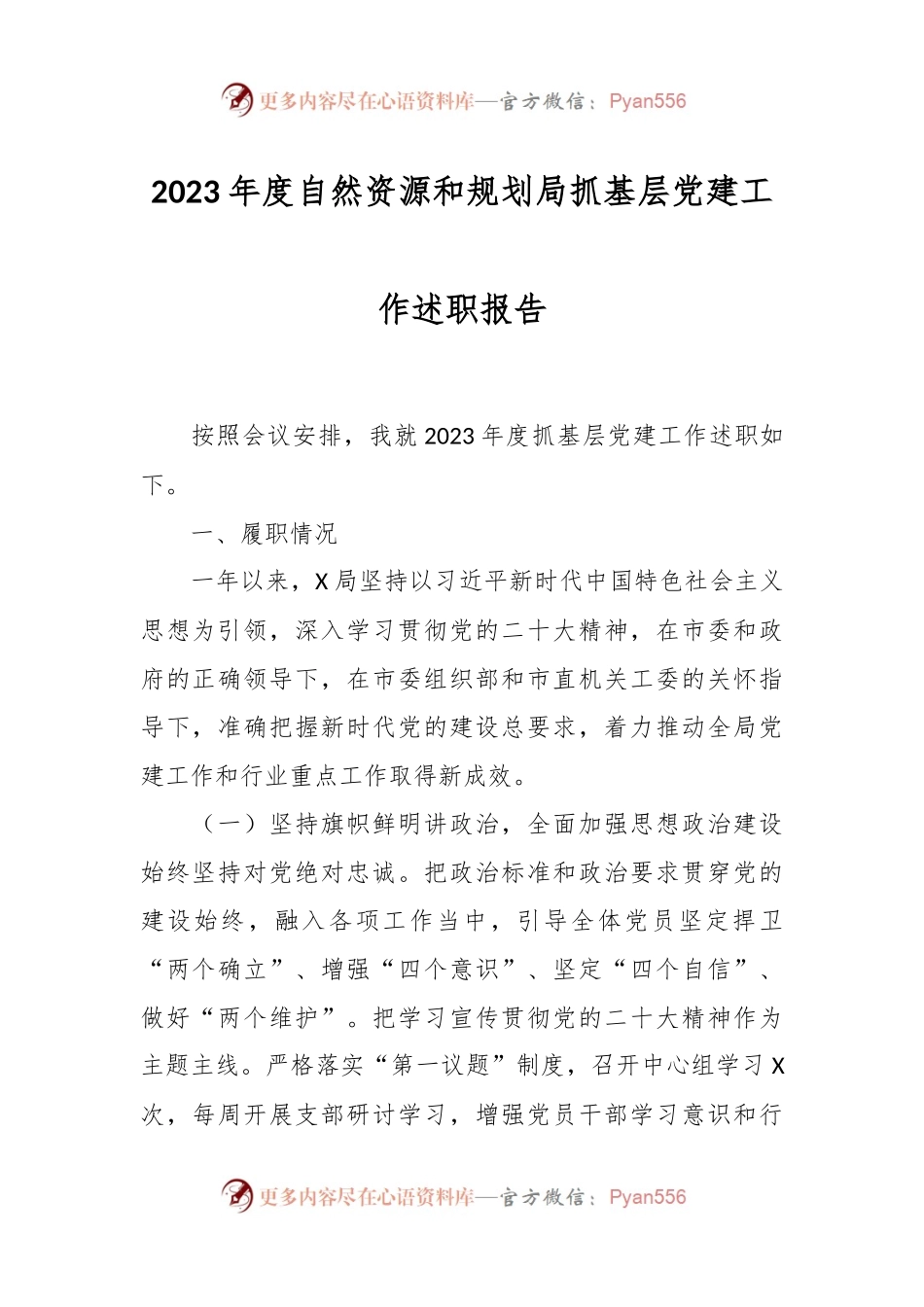 2023年度自然资源和规划局抓基层党建工作述职报告.docx_第1页