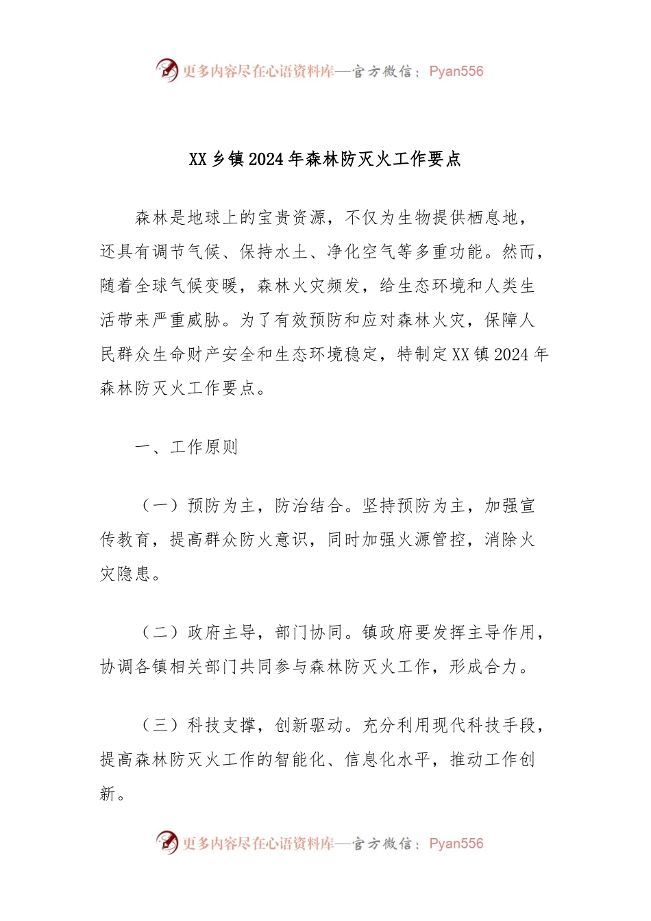 XX乡镇2024年森林防灭火工作要点.docx_第1页