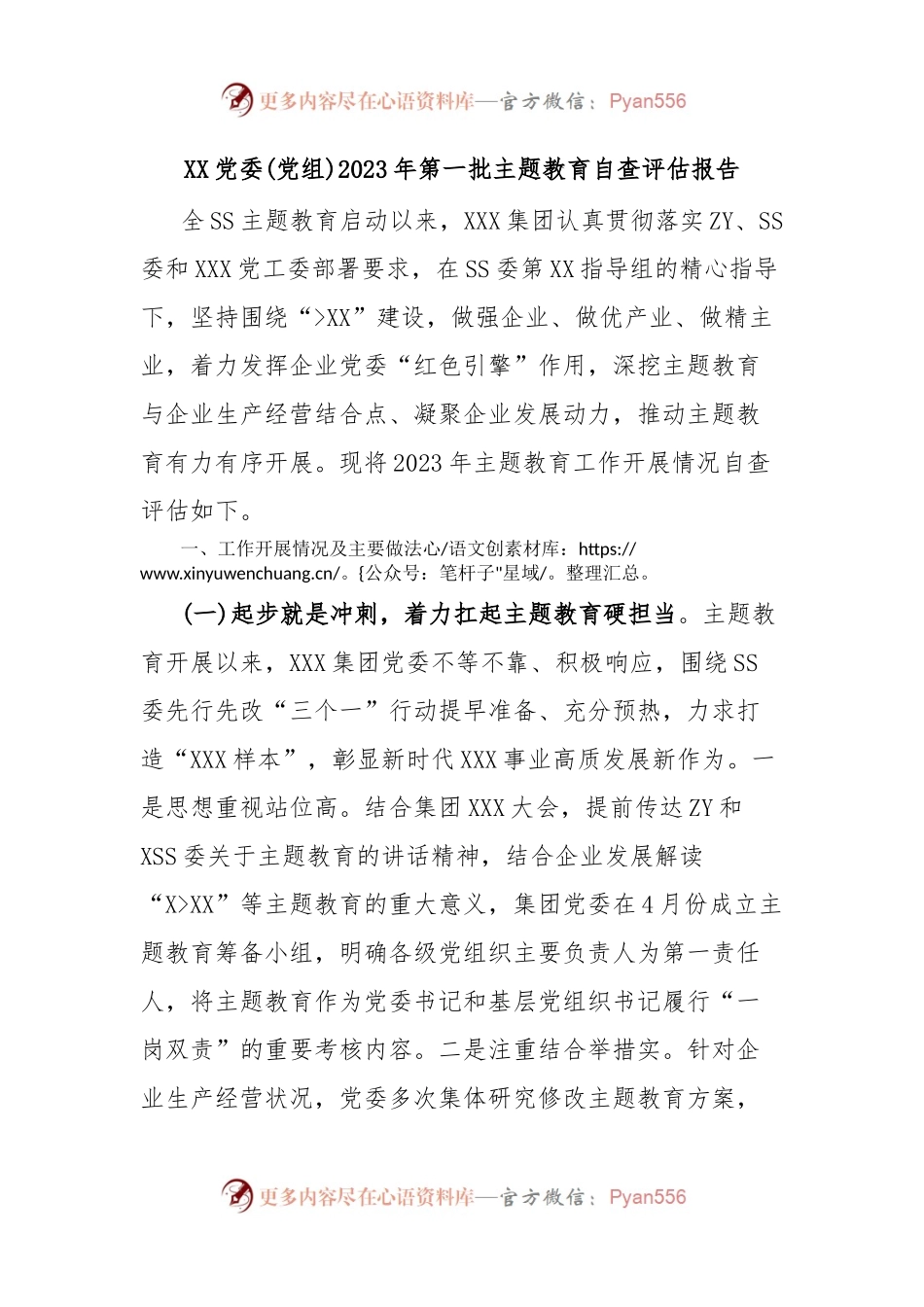 XX党委(党组)2023年第一批主题教育自查评估报告.docx_第1页