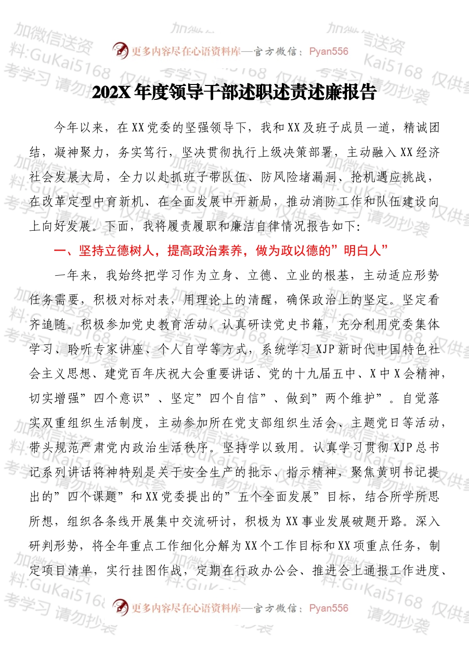 20XX年度领导干部述职述责述廉报告.docx_第1页