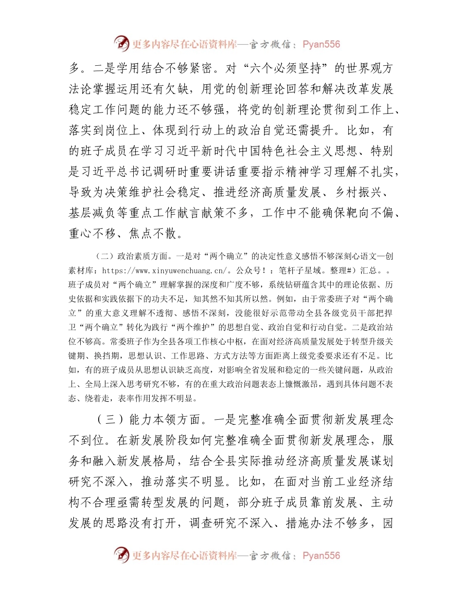 2023年度第二批主题教育专题民主生活会领导班子对照检查剖析材料(1).docx_第2页