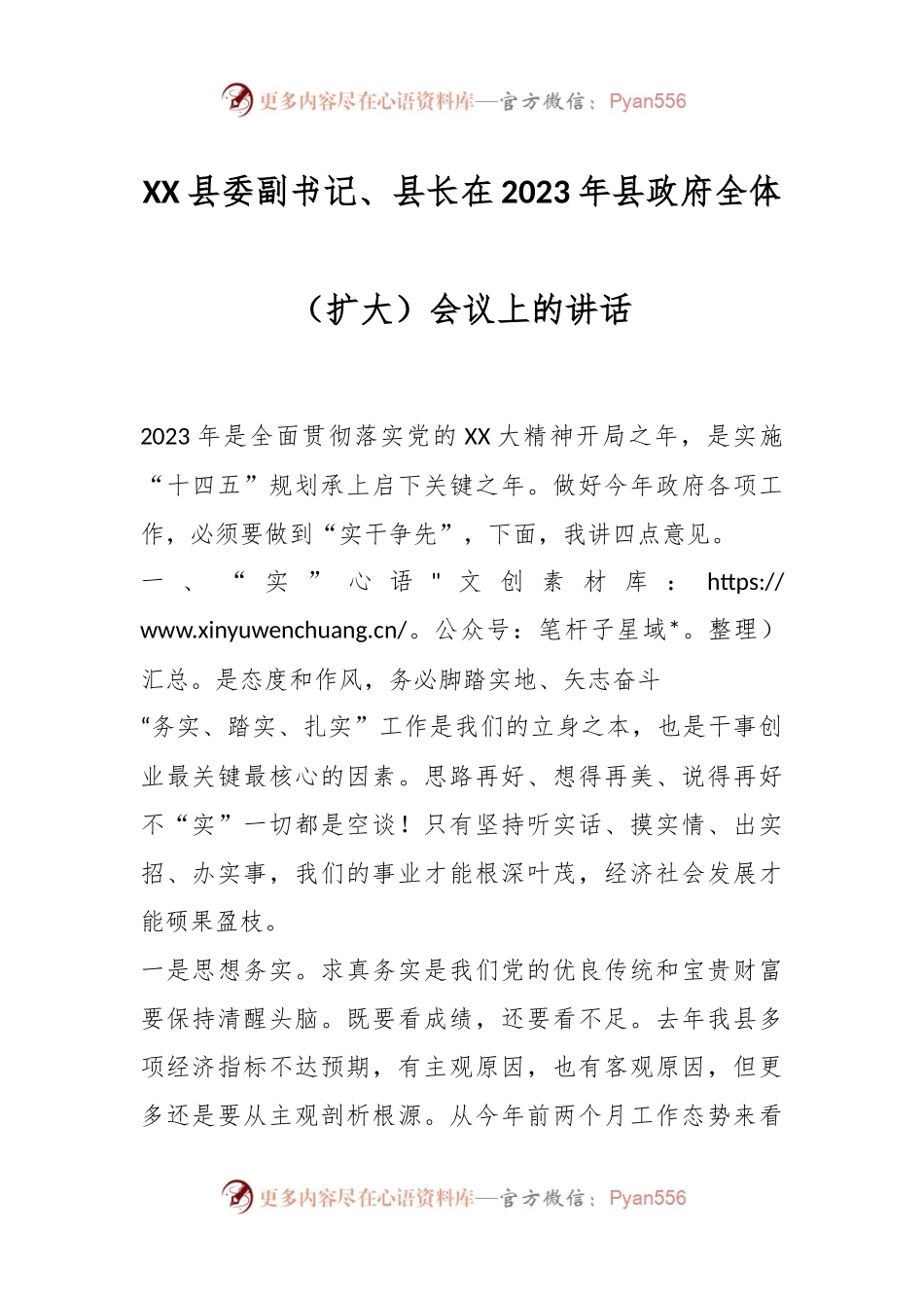 XX县委副书记、县长在2023年县政府全体（扩大）会议上的讲话.docx_第1页