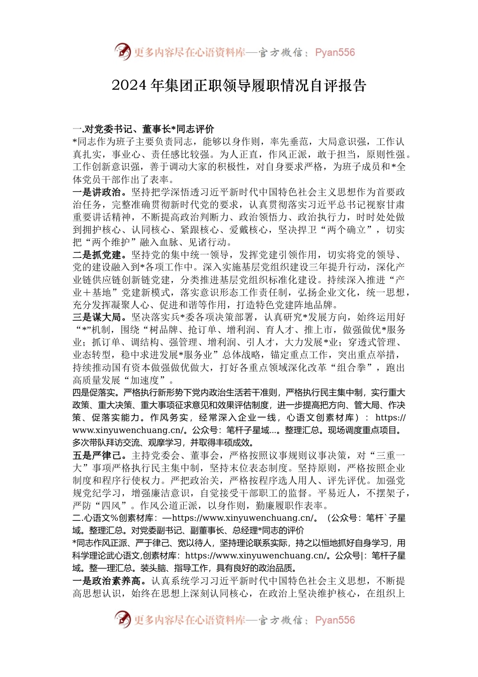 2024年集团正职领导履职情况自评报告.docx_第1页
