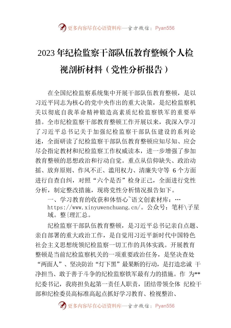 2023年纪检监察干部队伍教育整顿个人检视剖析材料（党性分析报告）.docx_第1页