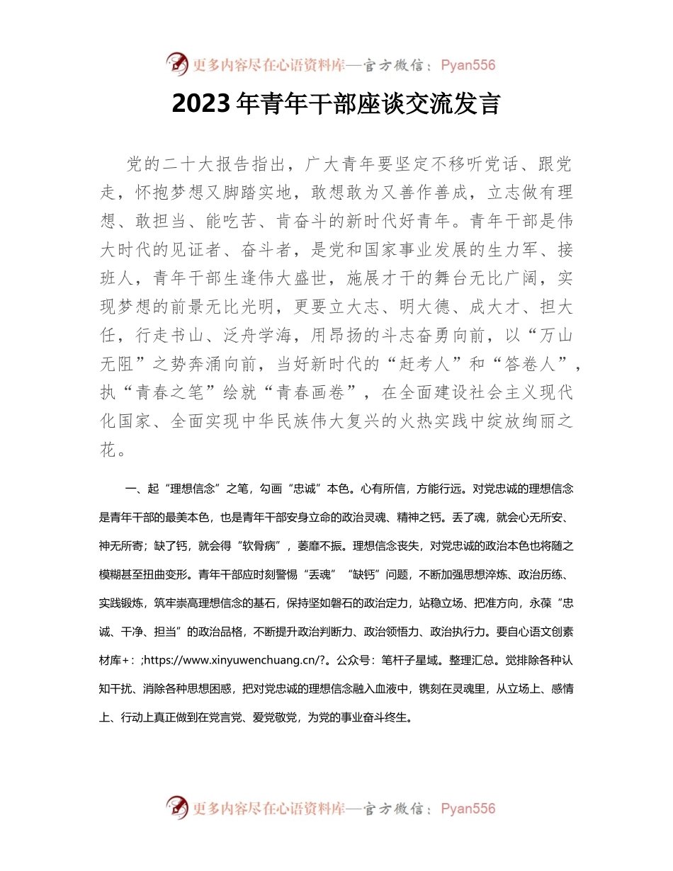 2023年青年干部座谈交流发言.docx_第1页