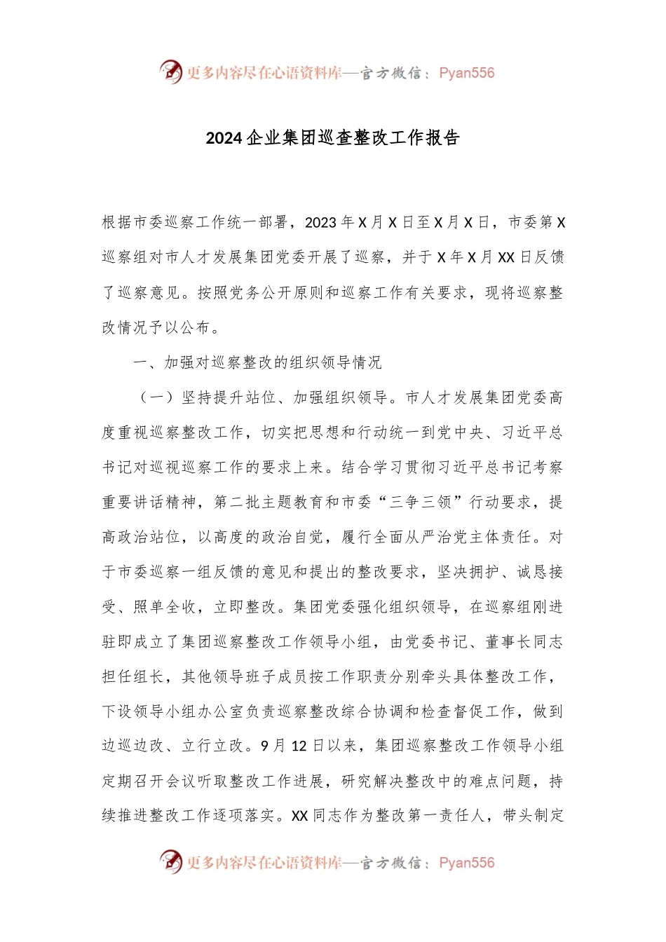 2024企业集团巡查整改工作报告.docx_第1页