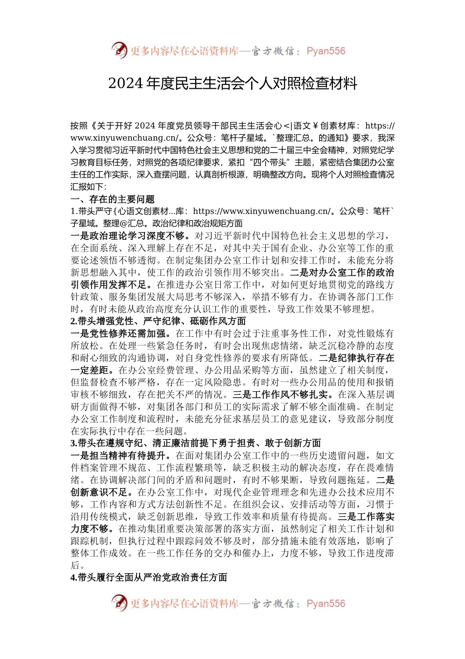 2024年度民主生活会个人对照检查材料.docx_第1页