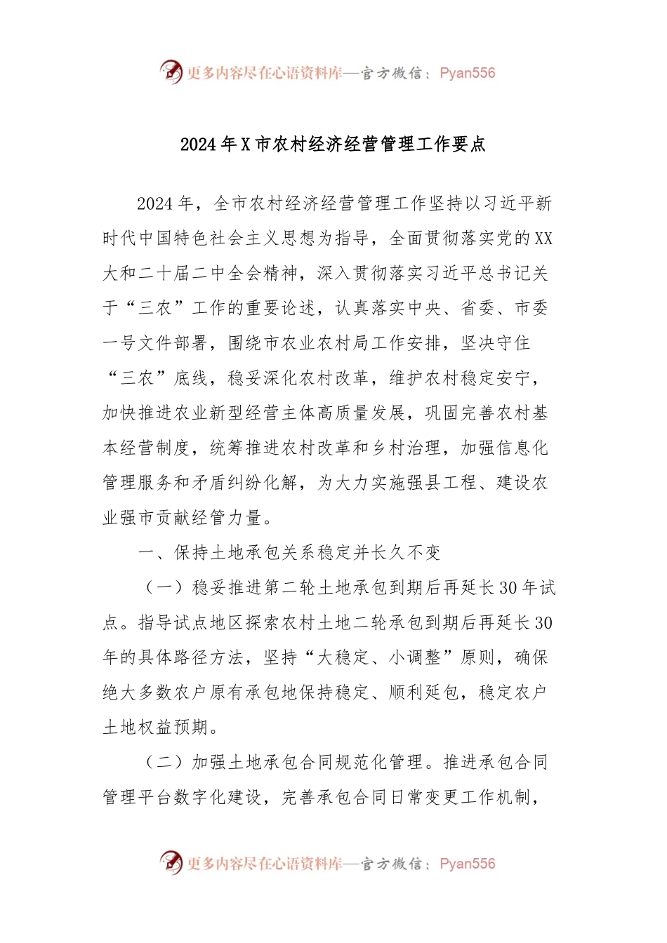 2024年X市农村经济经营管理工作要点.docx_第1页