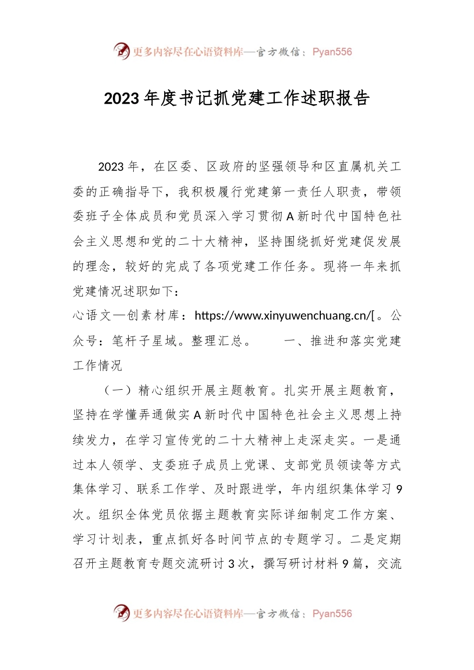 2023年度书记抓党建工作述职报告.docx_第1页