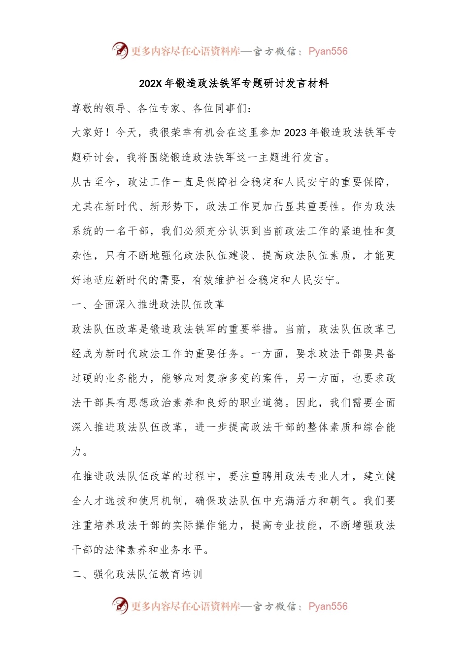 202X年锻造政法铁军专题研讨发言材料.docx_第1页